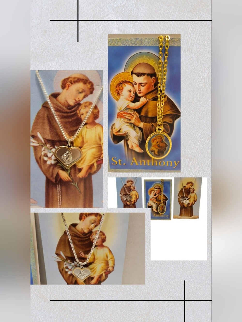 Silver & Gold Tone St Anthony Necklaces With Prayer Cards Bundle